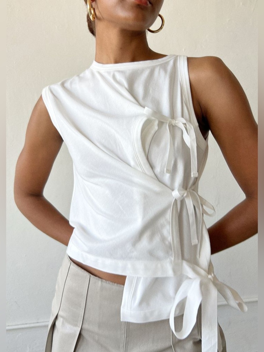 Geel Klaro Bows Tank Top Tie Side Asymmetric Bow White Size XS